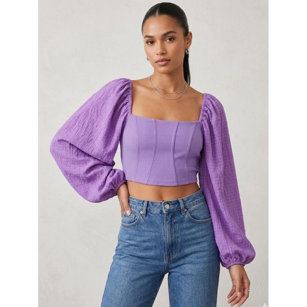 URBAN OUTFITTERS NWT Purple Long Balloon Sleeve Crop Top